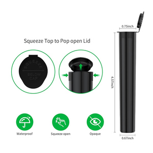 Tubes à ouverture pop noirs de taille personnalisée, résistants aux enfants, jetables, recyclables, pré-contenants, rouleaux en plastique avec étiquette personnalisée - Product Image 4