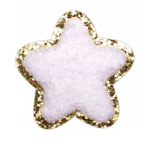 Apliques de moda Estrellas brillantes Parches de chenilla Pegar en el sombrero Ropa Logotipo de dibujos animados personalizado Hierro en parches de chenilla bordados - Product Image 3