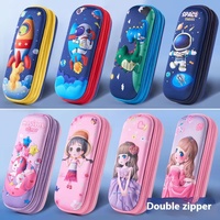 Estuche de Lápices de Cuero de Doble Capa 3D de Gran Capacidad con Cierre de Cremallera, Diseño Novedoso para Niños y Niñas de Primaria