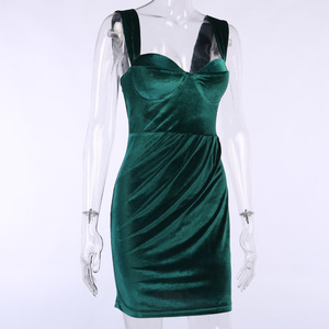 el último diseño de <span class=keywords><strong>terciopelo</strong></span> de las mujeres sin mangas de Club de noche Sexy de vendaje Bodycon lápiz vestido con sujetador - Product Image 5