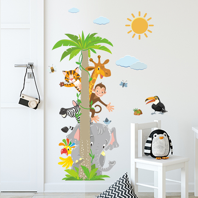 Monkey Elephant Stickers Jungle Animals Wallpaper for Bedroom Self Adhesive Living Room Decal TV Background Decorative Murals