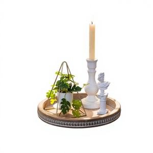 लिविंग रूम मोमबत्ती धारक के लिए देहाती लकड़ी की सजावट ट्रे राउंड के लिए लकड़ी की सेवा ट्रे और फार्महाउस रसोई काउंटर सर्कल ट्रे - Product Image 2