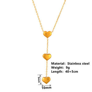 Collier chaîne clavicule en acier plaqué or 18K titane Cœur multiple en acier inoxydable étanche Tendance pour les fêtes Valenties - Product Image 4