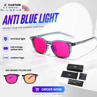 QSKY 28031 Nouvelles lunettes anti-lumière bleue carrées en TR90 avec verres rouge-orange 99% pour ordinateur et jeux, anti-fatigue, favorisant le sommeil, monture