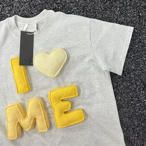 เสื้อยืดผู้ชายสุดหรู ผ้าฝ้ายถัก 100% น้ำหนัก 250 กรัม ทรงโอเวอร์ไซส์ เนื้อผ้าหนา ปักลาย 3 มิติ สไตล์สตรีท ลายรูปหัวใจพอง - Product Image 3