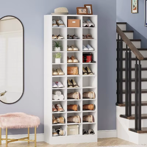 Modern Wooden Shoe Cabinet Minimalist Multifunctional White 10-Tier Freestanding High-Entry Warehouse Home Furniture Living Room - Product Image 4