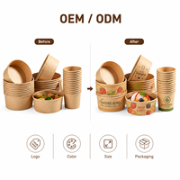 Bol à salade jetable en papier kraft de qualité alimentaire à paroi simple avec feuille d'or et gaufrage, capacité 750 ml et couvercle en PET