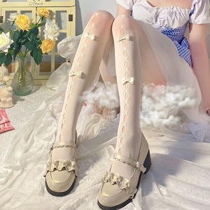 Milky White Openwork Bow Fishnet Stockings 0D Ultra Thin Nylon Seamless Women's Tights Spring Autumn Wear - Product Image 4