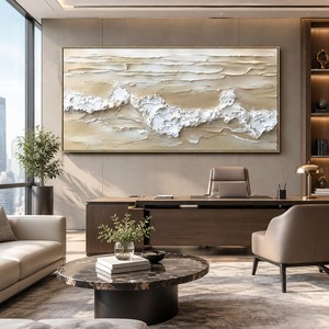 Grande Dipinto su <span class=keywords><strong>Tela</strong></span> Orizzontale Minimalista con Onde Marine Astratte, Arte Murale Testurizzata Fatta a Mano <span class=keywords><strong>per</strong></span> <span class=keywords><strong>Soggiorno</strong></span> - Product Image 6