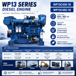 Moteur diesel marin 4 temps 6 cylindres Weichai WP13 série Heavy Duty 1800 tr/min WP13C450-18 WP13C482-18 pour navire - Product Image 1