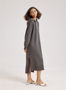 2024 inverno moda personalizzata donna manica lunga in cotone tascabile Midi abito <span class=keywords><strong>con</strong></span> <span class=keywords><strong>spacco</strong></span> <span class=keywords><strong>laterale</strong></span> - Product Image 5