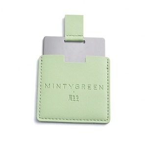 Stainless Steel <b>Square</b> Fashion Cheap Pocket <b>Mirror</b> With Green PU Pouch Brand Name Hand Tag - Product Image 4