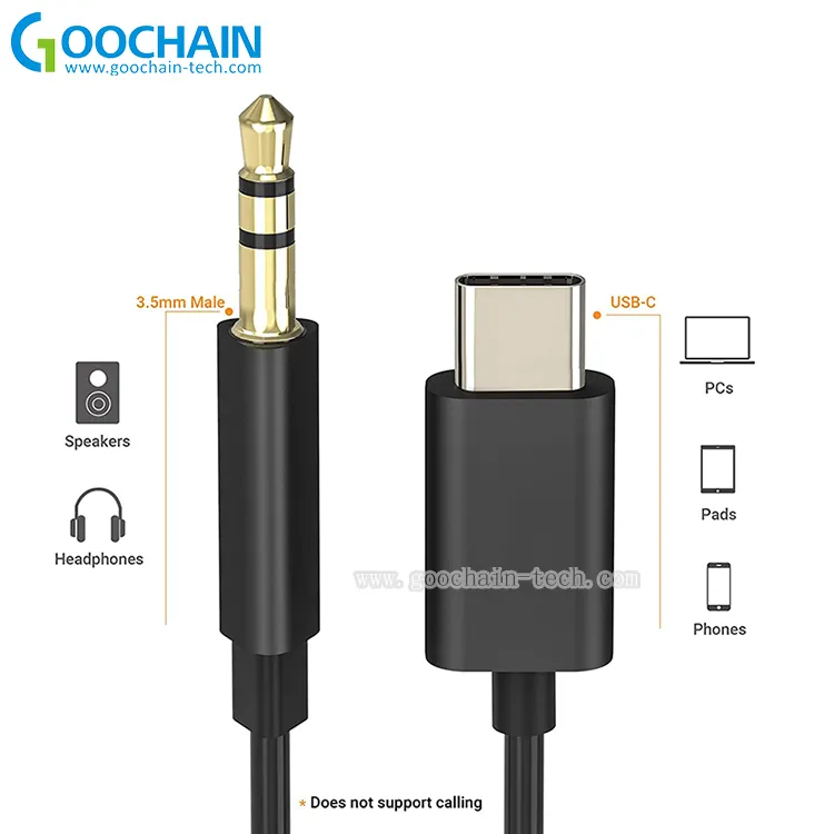 Cabo de áudio usb c USB-C macho, entrada macho de 3.5mm para carro, aux, cabo adaptador de áudio