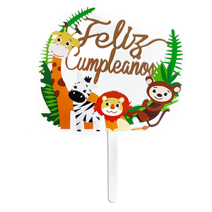 Decorazione per Torta <span class=keywords><strong>di</strong></span> Compleanno Safari per Bambini, Topper con Scimmie e Leoni, Tema Giungla, Feliz Cumpleaños, Decorazioni per Cupcake <span class=keywords><strong>a</strong></span> Tema Animali - Product Image 1