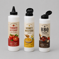 Bouteilles souples en plastique semi-transparent de qualité alimentaire de 200 ml, 350 ml, 400 ml avec étiquette personnalisée pour miel, sauce BBQ, sauce piquante, confiture