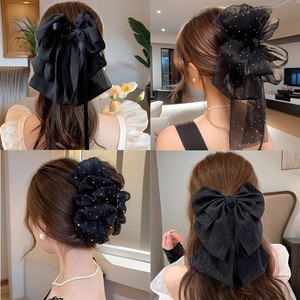 Pinza para el pelo con lazo de malla negra, tamaño grande, elegante pinza para peinado, nuevo estilo para mujer, venta directa. - Product Image 1