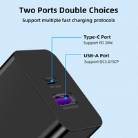 Adaptateur de chargeur de prise UE 20W | PD20W QC3.0 5A Chargeur mural de voyage à charge rapide avec port de sortie USB et Type-C