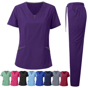 Unisex Scrub Set Short Sleeve V Neck With Pockets For Medical Dental Veterinary Workwear Size S XXL - Product Image 1