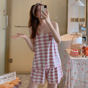 Conjunto <span class=keywords><strong>de</strong></span> Pijama <span class=keywords><strong>de</strong></span> <span class=keywords><strong>Verano</strong></span> para Mujer H-754, Estampado Moderno, Top sin Mangas y Pantalones Cortos, Dos Piezas, Ropa <span class=keywords><strong>de</strong></span> Dormir Informal - Product Image 3