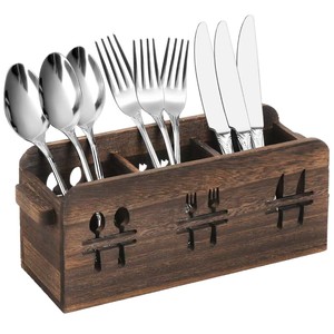 Caja de Almacenamiento de Cubiertos de Madera Rectangular Grabada, Organizador de Mesa para Bodas, Divisor Multiusos para Cocina - Product Image 5