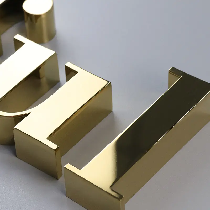 Letra de metal 3d personalizada para canal de aço inoxidável com espelho dourado de titânio