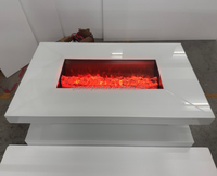 Table basse contemporaine et moderne pour maison avec cheminée électrique incorporant un miroir en verre pour meubles de salon