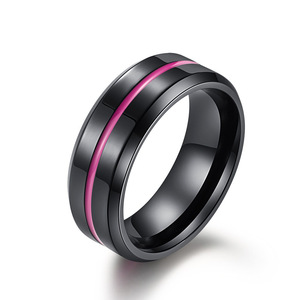 Anillo de tungsteno negro para hombre con incrustaciones fluorescentes verdes, diseño geométrico, para regalo de joyería de moda. - Product Image 5