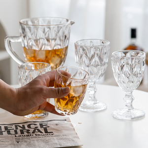 Set di Bicchieri e Caraffa in Vetro Colorato con Motivo a Diamante, Lavabili in Lavastoviglie, per Bar, Ristoranti, Feste e Servizi di Catering - Product Image 6