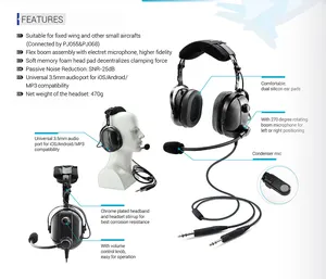 AirVoice Premium Black PNR Aviation Headset with PJ055 & PJ068 Connectors, Flexible Boom Microphone