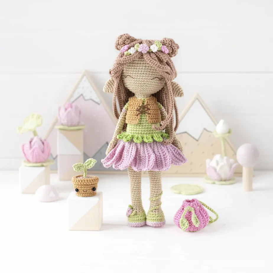 Super süße handgemachte Mädchen Geschenke häkeln Mädchen Puppe mit anmutigen Kleid und Korb für den Großhandel von Factory Toy