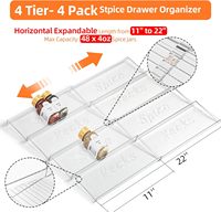 Organisateur de tiroir à épices 4 niveaux-Lot de 4 organisateur d'assaisonnement de tiroir en acrylique transparent Organisateurs de porte-épices de cuisine extensibles