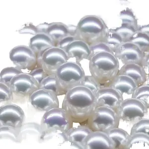 7-7.5mm AAA grade pink luster white round 1/2 half hole drilled loose natural Japanese Akoya sea seawater pearl price