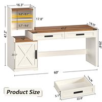 Bureau d'ordinateur blanc avec 2 tiroirs, table d'étude et de jeu spacieuse, bibliothèque, armoire de rangement en bois durable pour le bureau à domicile