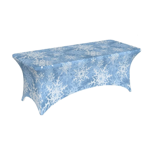 Copo de nieve Patrón de invierno Rectangular Spandex Mantel Cubierta ajustada elástica para bodas Banquetes Fiestas Hoteles de existencias personalizadas - Product Image 1