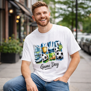 Camiseta de Manga Corta con Cuello Redondo y Estampado de Trofeo y Equipamiento de Fútbol Estilo Cómic Blanco, Logotipo Personalizado Impreso, Informal, de Algodón para Hombre - Product Image 5