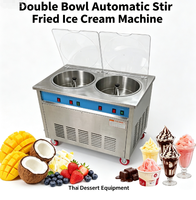 Machine commerciale automatique à double plaque pour rouleaux de crème glacée thaïlandaise avec lames mélangeuses pour la préparation de yogourt frit