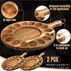 Plateau à œufs en bois réversible, capacité de 16 œufs, plateau à charcuterie en bois naturel, plateau de service multi-usages - Product Image 4