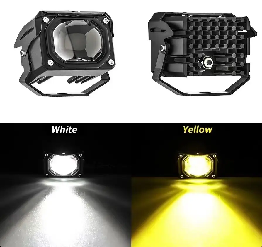 Luces antiniebla de conducción para coche, proyector de lente LED BI de doble color externo, producto ew