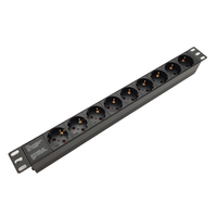 Neuf prises Schuko dans une unité de rack 19 pouces 1U PDU 16A 250V Type F allemand DIN 49440 Panneau de sortie pour armoire de rack