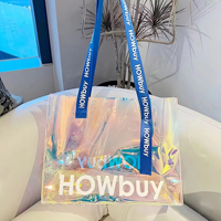 Sac fourre-tout en PVC transparent grand format, imperméable, couleur unie, avec logo personnalisé imprimé, poignée longue et durable, vente en gros d'usine