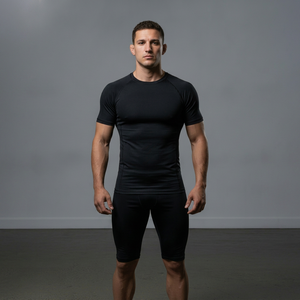 Conjunto de Camiseta y Pantalones Cortos de Compresión Negros para Hombre, de Secado Rápido, Ajuste Sin Costuras, Alta Calidad - Product Image 1