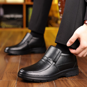 Bottes d'hiver pour hommes en cuir véritable avec doublure en polaire, semelle en caoutchouc antidérapante, bout rond, bottes de neige - Product Image 4