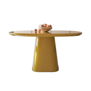 Rounded Edge Rectangle <strong>Solid</strong> <strong>Wood</strong> High-lacquer Durable Dinner <strong>Desk</strong> Integrated Tapered Cone Base Waterproof Easy Clean Table - Product Image 2