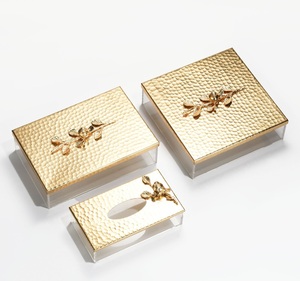 Gold Hammered Metal Storage Box Set With Floral Accent Rectangle Lid Decorative <b>Trinket</b> <b>Boxes</b> Glam Style - Product Image 1