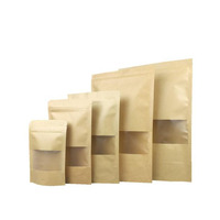 Pochettes zip-lock imprimées sur mesure avec fenêtre avant transparente brillante pour le stockage des aliments, emballages refermables, sacs en papier kraft debout