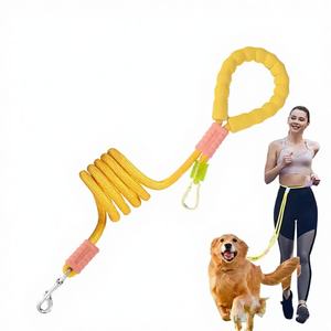 สายจูงสุนัขแบบคาดเอว DHPET รุ่นอัพเกรด เป็นมิตรกับสิ่งแวดล้อม คลาสสิก ใช้งานได้โดยไม่ต้องใช้มือ ปรับได้ สายบันจี้โพลีเอสเตอร์ พร้อมหูจับที่สะดวกสบาย - Product Image 1