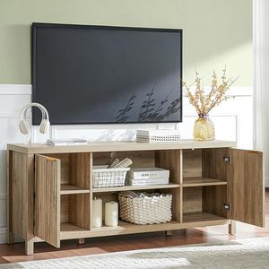 Mueble de TV de madera maciza de estilo nórdico, mueble audiovisual de madera minimalista para sala de estar, mueble de almacenamiento de pie de acero inoxidable - Product Image 1