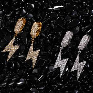 Hip Hop Unique Lightning Shape Earrings Iced Out Zircon Gold Plated Fashion Earrings Women's Earrings Jewelry Party - Product Image 1