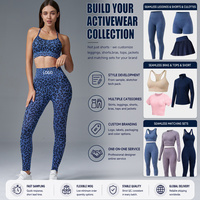 Set Yoga Seamless Motif Leopard OEM Custom Label Pribadi, Legging Pinggang Tinggi dan Sport Bra untuk Wanita, Pakaian Olahraga Fitness