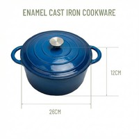 Panci Oven Belanda E-TOP Fashion Luxury berbahan besi cor enamel biru dengan tutup, enamel bulat, pegangan ganda, ukuran sedang 6 quart